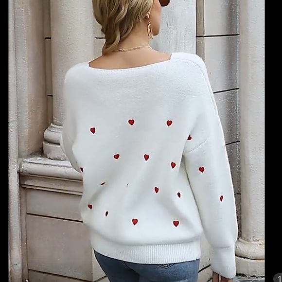 ♥️Fitshinling V Neck Embroider ♥️ Pullover Sweater: White//Sage//Black M NWT - Picture 5 of 12
